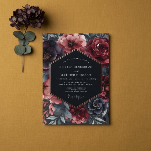 Invitación Burgundy Gilded Bloom Wedding (Subido por el creador)