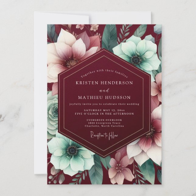 Invitación Burgundy Gilded Bloom Wedding (Anverso)