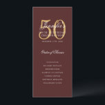 Invitación Burgundy Gold 50th Birthday Program con Menú<br><div class="desc">Elegante diseño de "Programa de fiesta de cumpleaños" con una sofisticada tipografía de escritura con texto personalizado.</div>