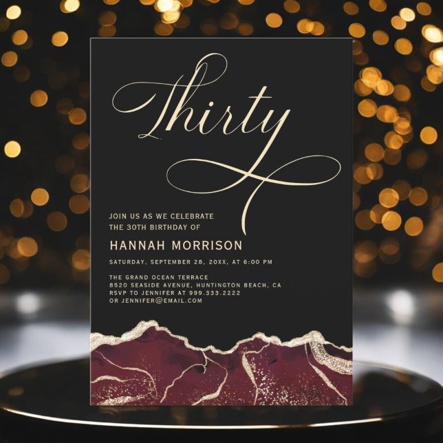 Invitación Burgundy Gold Agate 30.ª Fiesta de Cumpleaños (Subido por el creador)
