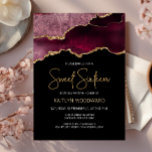 Invitación Burgundy Gold Agate Dark Sweet 16 cumpleaños<br><div class="desc">Esta moderna invitación a los 16 años de Sweet ofrece una imagen acuarela de un ágate gede en tonos burdeos con finas notas de oro. Las palabras "Dulce Dieciséis" aparecen en un falso purpurina de oro en letra decorativa moderna de escritura a mano. Personalizar con el nombre del honorario en...</div>