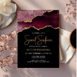 Invitación Burgundy Gold Agate Dark Sweet 16 cumpleaños<br><div class="desc">Esta moderna invitación a los 16 años de Sweet ofrece una imagen acuarela de un ágate gede en tonos burdeos con finas notas de oro. Las palabras "Dulce Dieciséis" aparecen en un falso purpurina de oro en letra decorativa moderna de escritura a mano. Personalizar con el nombre del honorario en...</div>