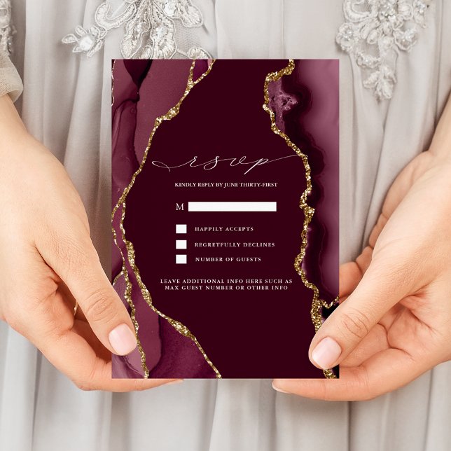 Invitación Burgundy & Gold Agate RSVP de Boda (Subido por el creador)