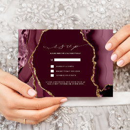 Invitación Burgundy & Gold Agate RSVP de Boda