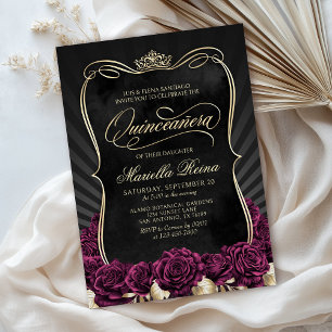 Invitación Burgundy Gold Black Quinceañera
