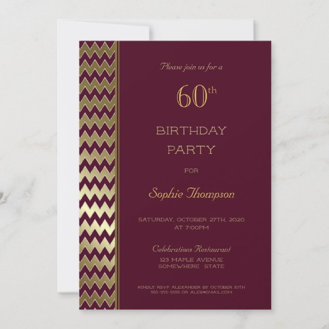Invitación Burgundy Gold Chevron Fiesta de cumpleaños número  (Anverso)