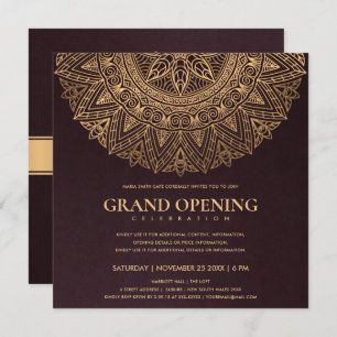 INVITACIÓN BURGUNDY GOLD CLASSIC ORNATE MANDALA GRAND OPENING