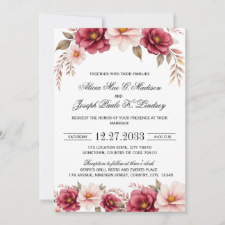 Invitación Burgundy Gold Elegant Modern Wedding Invitation