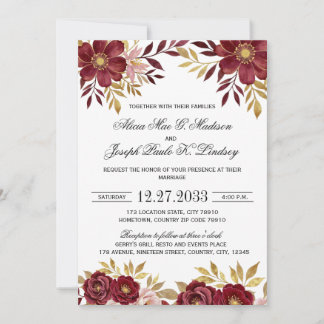 Invitación Burgundy Gold Elegant Modern Wedding Invitation