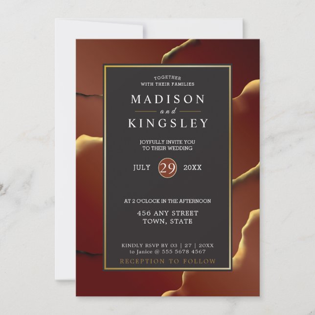 Invitación Burgundy Gold 🌿 elegante Boda abstracto (Anverso)