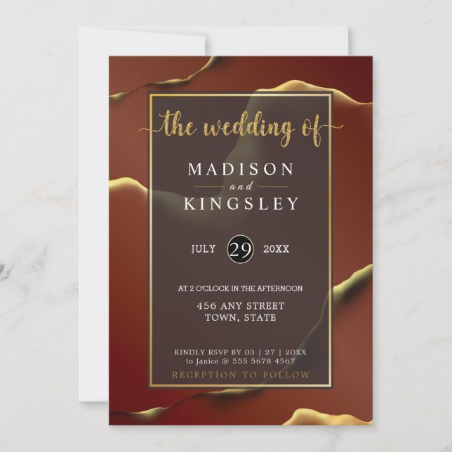 Invitación Burgundy Gold 🌿 elegante Boda abstracto (Anverso)