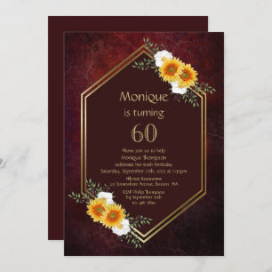 Invitación Burgundy Gold Floral Fiesta de cumpleaños número 6