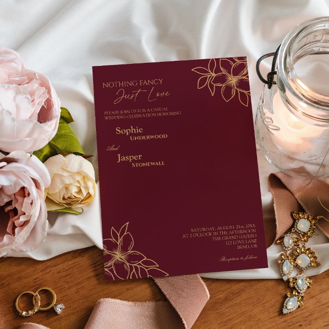 Invitación Burgundy Gold Floral Nothing Fancy Boda (Subido por el creador)