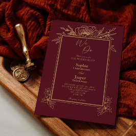 Invitación Burgundy Gold Floral Simple We Do Boda