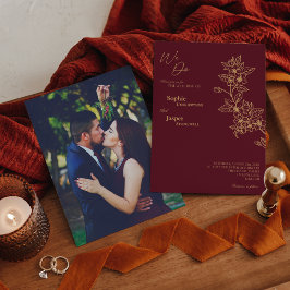 Invitación Burgundy Gold Floral We Do Photo Boda