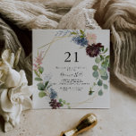 Invitación Burgundy Gold Geometric 21st Birthday Fiesta<br><div class="desc">Esta invitación geométrica para la fiesta de cumpleaños 21 es perfecta para una celebración de cumpleaños moderna. El elegante diseño de boho cuenta con una marina acuarela,  flores color rosa rubor y flores enológicas con detalles artísticos pintados con lápices.</div>