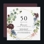 Invitación Burgundy Gold Geometric 50th Birthday Party<br><div class="desc">Esta invitación a la fiesta de cumpleaños 50 geométrica de oro burdeos es perfecta para una fiesta de cumpleaños moderna. El elegante diseño de boho cuenta con una marina acuarela,  flores color rosa rubor y flores enológicas con detalles artísticos pintados con lápices.</div>