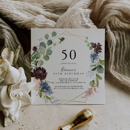 Invitación Burgundy Gold Geometric 50th Birthday Party