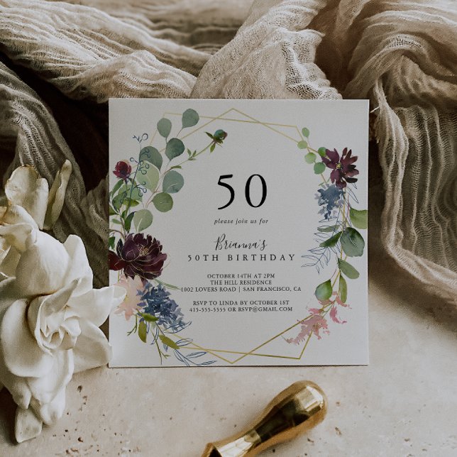 Invitación Burgundy Gold Geometric 50th Birthday Party (Subido por el creador)