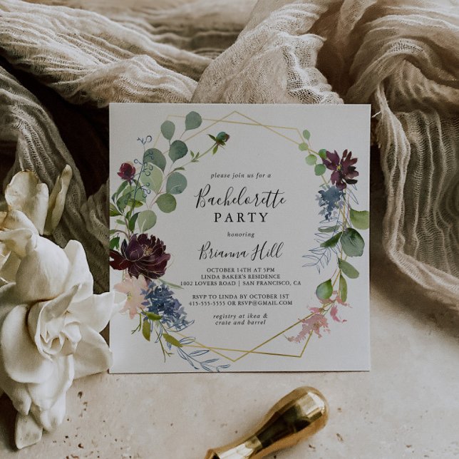 Invitación Burgundy Gold Geometric Bachelorette Party (Subido por el creador)