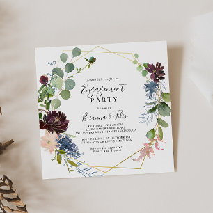 Invitación Burgundy Gold Geometric Engagement Party