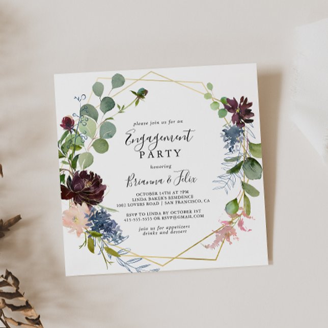 Invitación Burgundy Gold Geometric Engagement Party (Subido por el creador)