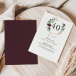 Invitación Burgundy Gold Geométrico 40 Fiesta de cumpleaños<br><div class="desc">Esta invitación a la fiesta de cumpleaños 40 geométrica de oro burdeos es perfecta para una fiesta de cumpleaños moderna. El elegante diseño de boho cuenta con una marina acuarela,  flores color rosa rubor y flores enológicas con detalles artísticos pintados con lápices.</div>