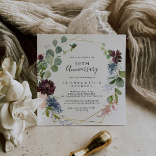 Invitación Burgundy Gold Geométrico 50° Aniversario Boda