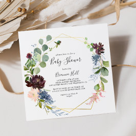 Invitación Burgundy Gold Geométrico Baby Shower