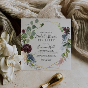 Invitación Burgundy Gold Geométrico Bridal Shower Tea Fiesta