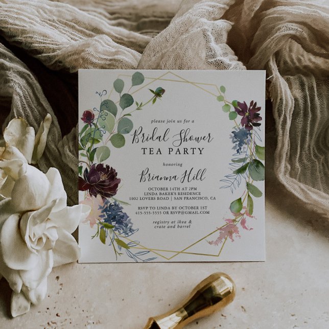 Invitación Burgundy Gold Geométrico Bridal Shower Tea Fiesta (Subido por el creador)