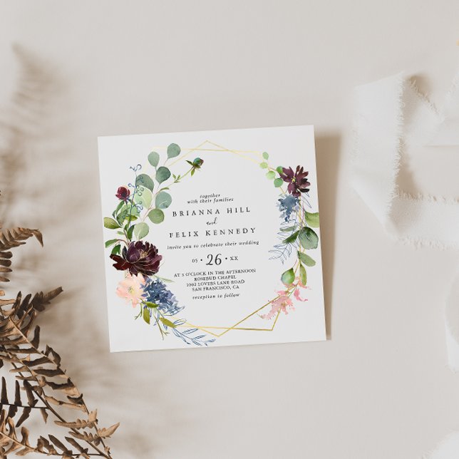 Invitación Burgundy Gold Geométrico Casual Boda (Subido por el creador)