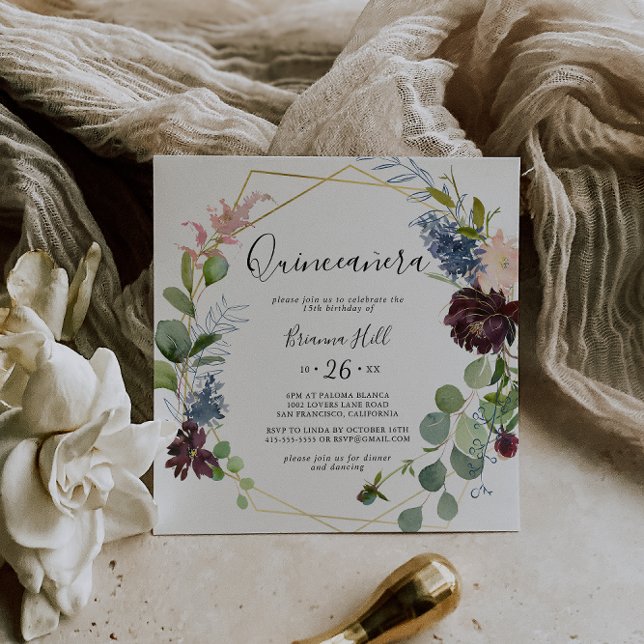 Invitación Burgundy Gold Geométrico Quinceañera (Subido por el creador)
