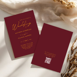 Invitación Burgundy Gold Moderno Typography RSVP Boda