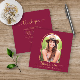 Invitación Burgundy Gold Photo Graduation Thank You