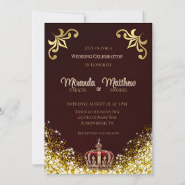 Invitación Burgundy Gold Purpurina Boda Real