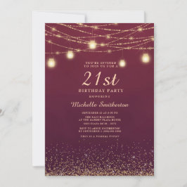 Invitación Burgundy Gold Purpurina String Luces formales 21