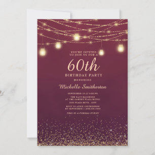 Invitación Burgundy Gold Purpurina String Luces formales 60