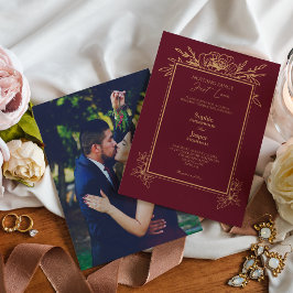 Invitación Burgundy Gold Simple Nothing Fancy Photo Boda