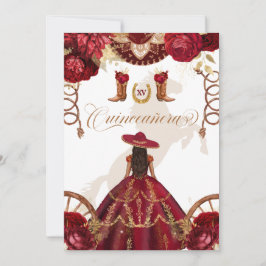 Invitación Burgundy Gold Western Charro Quinceañera de dos la