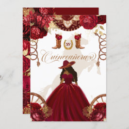 Invitación Burgundy Gold Western Charro Quinceanera I
