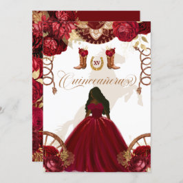 Invitación Burgundy Gold Western Charro Quinceanera I