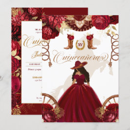 Invitación Burgundy Gold Western Charro Quinceanera I