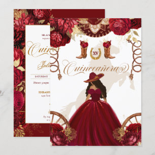 Invitación Burgundy Gold Western Charro Quinceanera I
