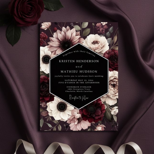 Invitación Burgundy Gothic Bloom Wedding (Subido por el creador)