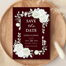 Invitación Burgundy Gothic Roses Wedding Save The Date Card