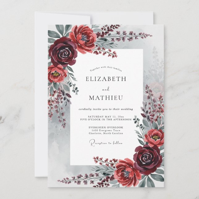 Invitación Burgundy Graceful Winter Wedding (Anverso)