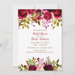 Invitación Burgundy Granate Marsala Bordo Floral Bridal Showe