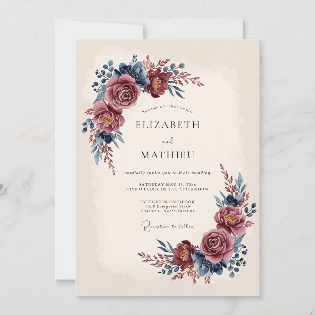 Invitación Burgundy Illustrious Winter Wedding (Anverso)
