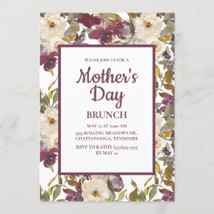 Invitación Burgundy Ivory Crema Floral Día de la Madre Rústic